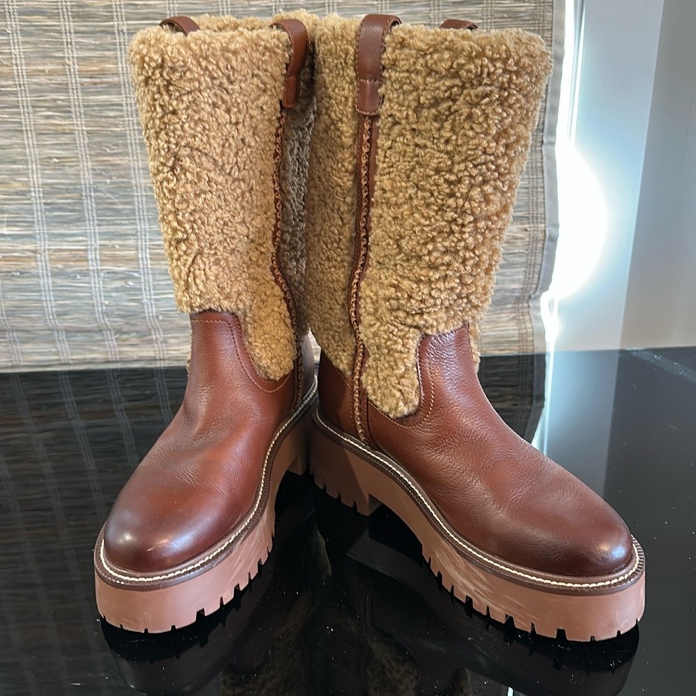 Sam Edelman Elfie Womens Leather Platform Mid-Calf Boots Size 8